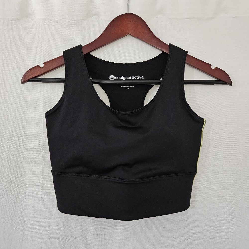 Soulgani Active Razor Back Sports Bra in Black Red Green Stripes Women’s Size XS